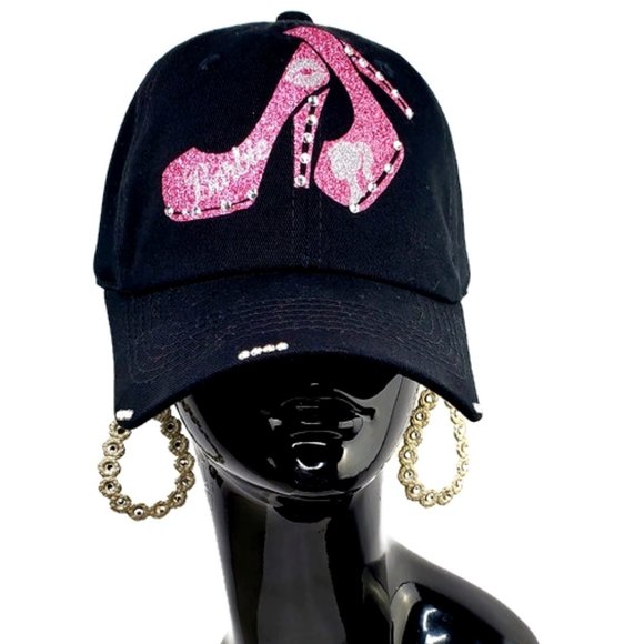 Barbie with Sexy Heel on Black Fitted Baseball Cap - Picture 3 of 5